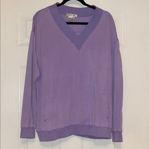 WinterSilks V-Neck Pullover Top XL  Lavender Silk Cotton Pockets Casual Timeless